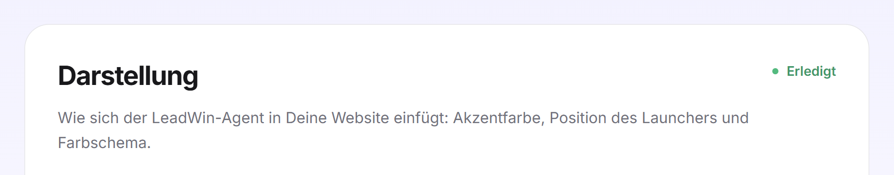 Der Kopf der Karte Darstellung mit Titel, Einleitung und dem Status Erledigt