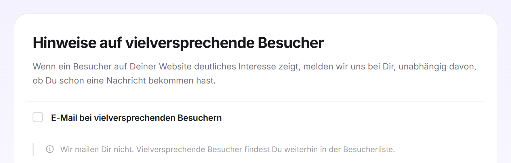 Die Karte mit entferntem Haken und dem grauen Hinweis, dass keine Mails verschickt werden