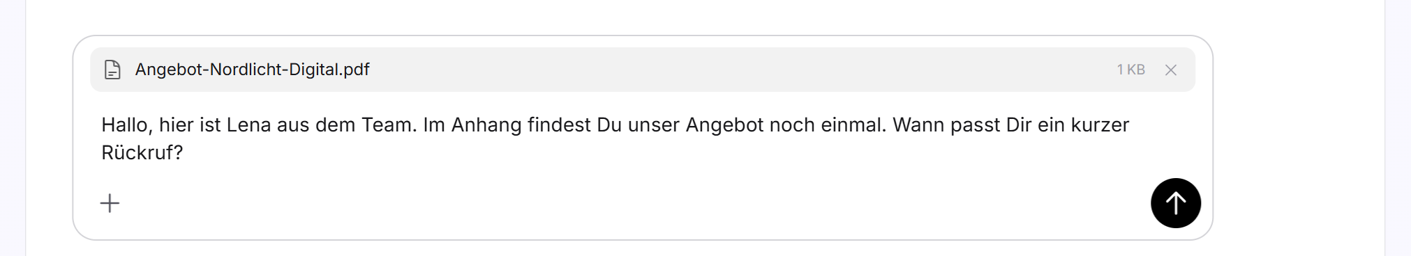Das Antwortfeld eines übernommenen Gesprächs mit einer angehängten PDF-Datei