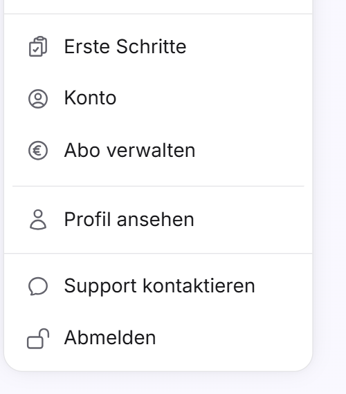 Das geöffnete Kontomenü mit dem Eintrag Abo verwalten