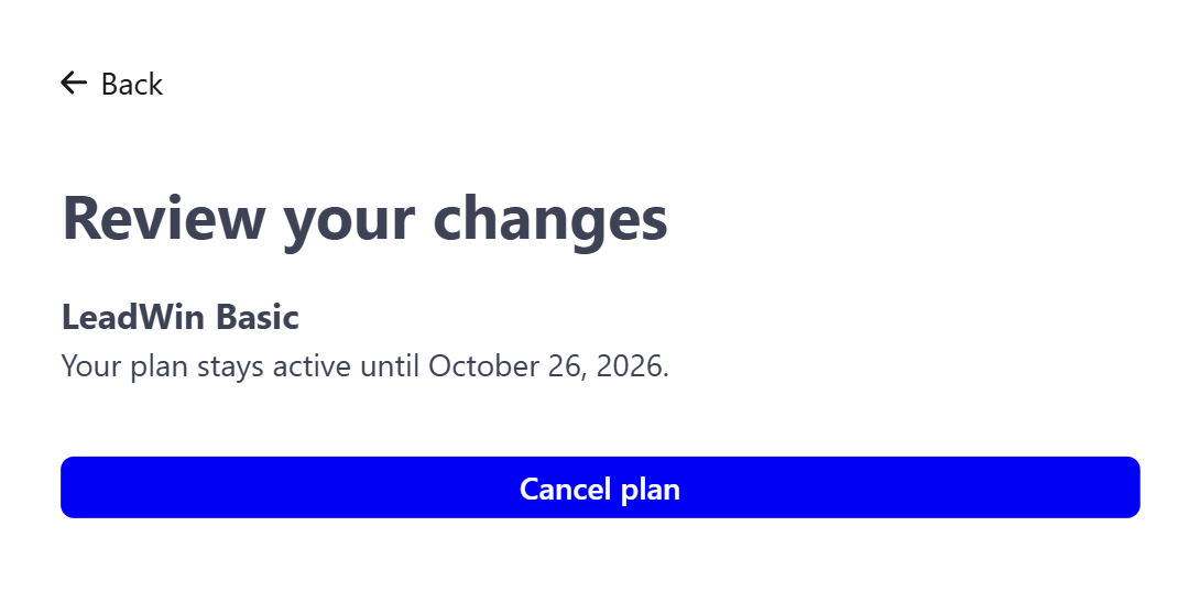 La page de confirmation dans le portail client, avec la date jusqu'à laquelle l'abonnement reste actif