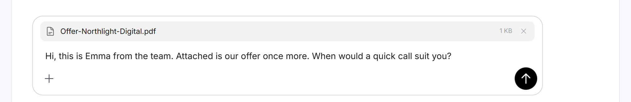 The reply field of a conversation you have taken over, with an attached PDF file
