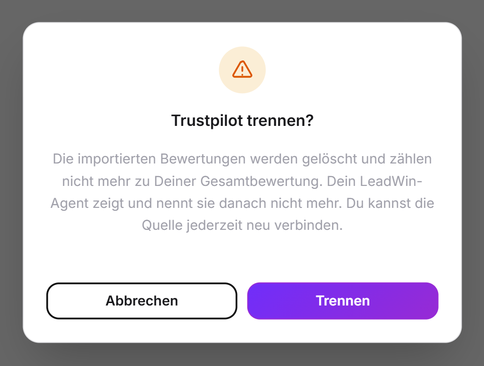 Der Dialog zum Trennen eines Portals mit den Schaltflächen Trennen und Abbrechen