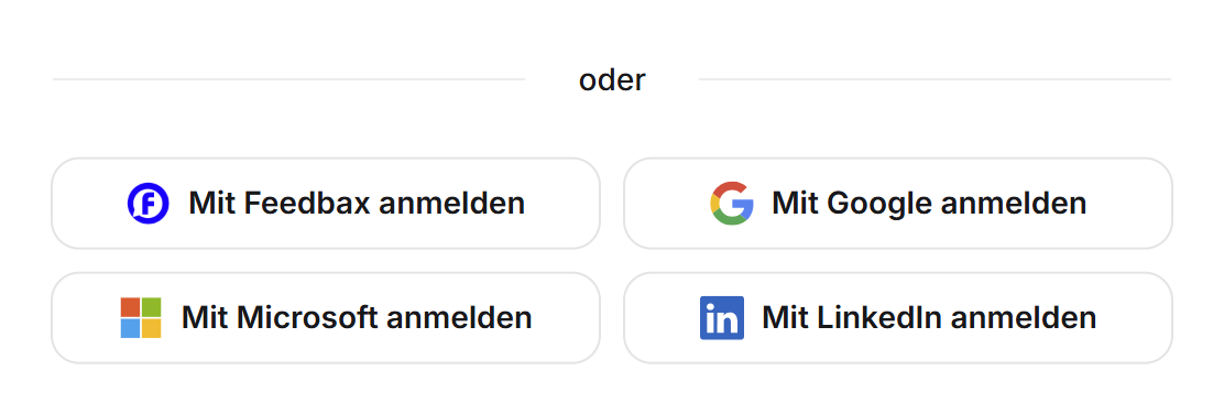 Die Anmeldeseite von LeadWin mit der Schaltfläche Mit Feedbax anmelden unter dem Trenner oder