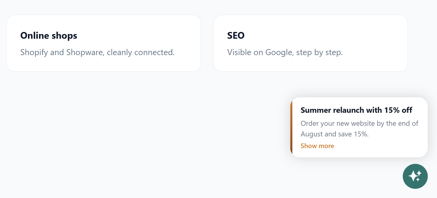 A campaign card of the Offer type above the launcher on the website of Northlight Digital