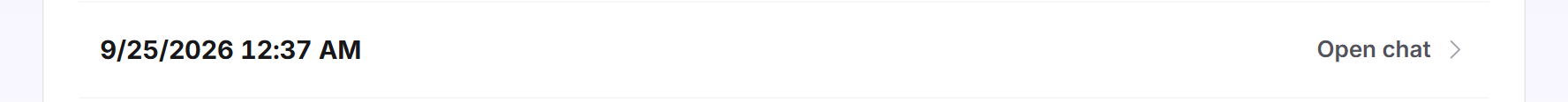 An appointment row from Calendly with the time of booking and the Open chat button